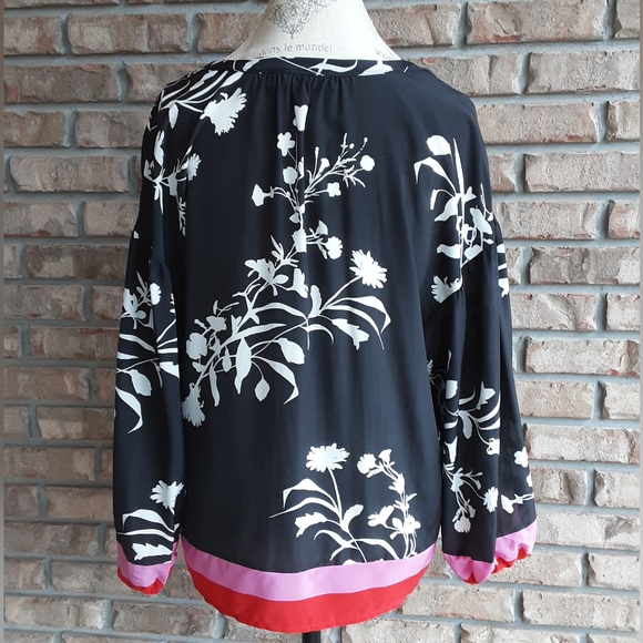 Joie 100% Silk Floral Print Long Sleeve Color Block Boho Blouse. - Picture 7 of 9